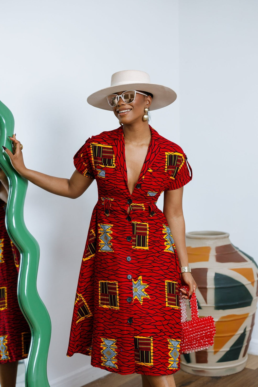 JULIET AFRICAN PRINT MIDI DRESS [RED] - Especially Yours