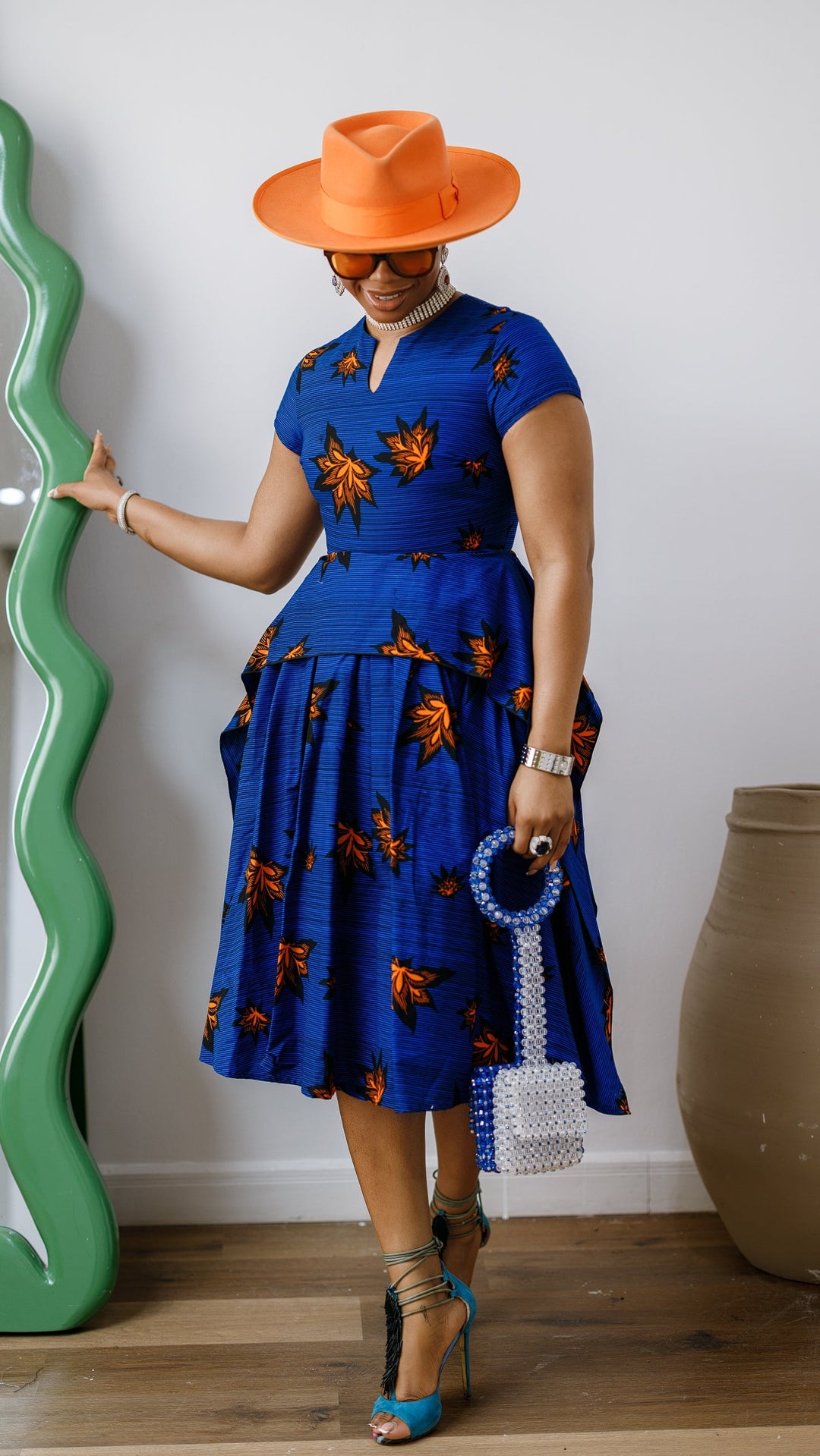 ADESEWA AFRICAN PRINT PEPLUM MIDI DRESS [