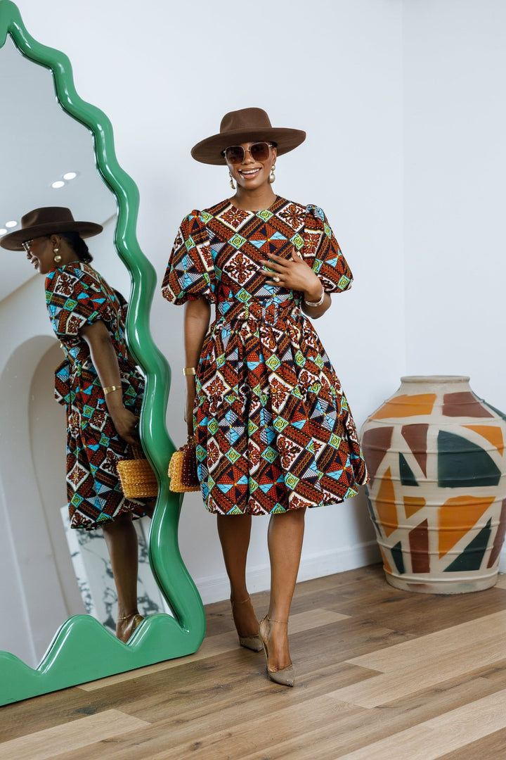 BUNMI AFRICAN PRINT MIDI DRESS [MULTICOLOR] - Especially Yours