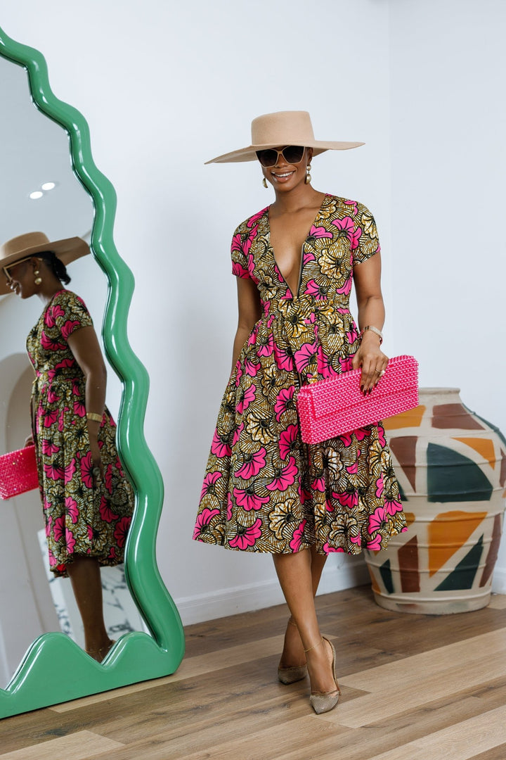 AYI AFRICAN PRINT ZIP MIDI DRESS [PINK] - Especially Yours