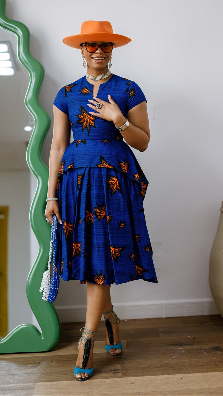 ADESEWA AFRICAN PRINT PEPLUM MIDI DRESS [