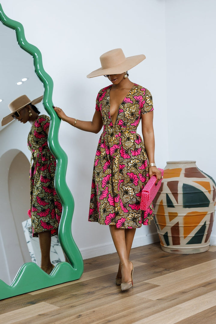 AYI AFRICAN PRINT ZIP MIDI DRESS [PINK] - Especially Yours