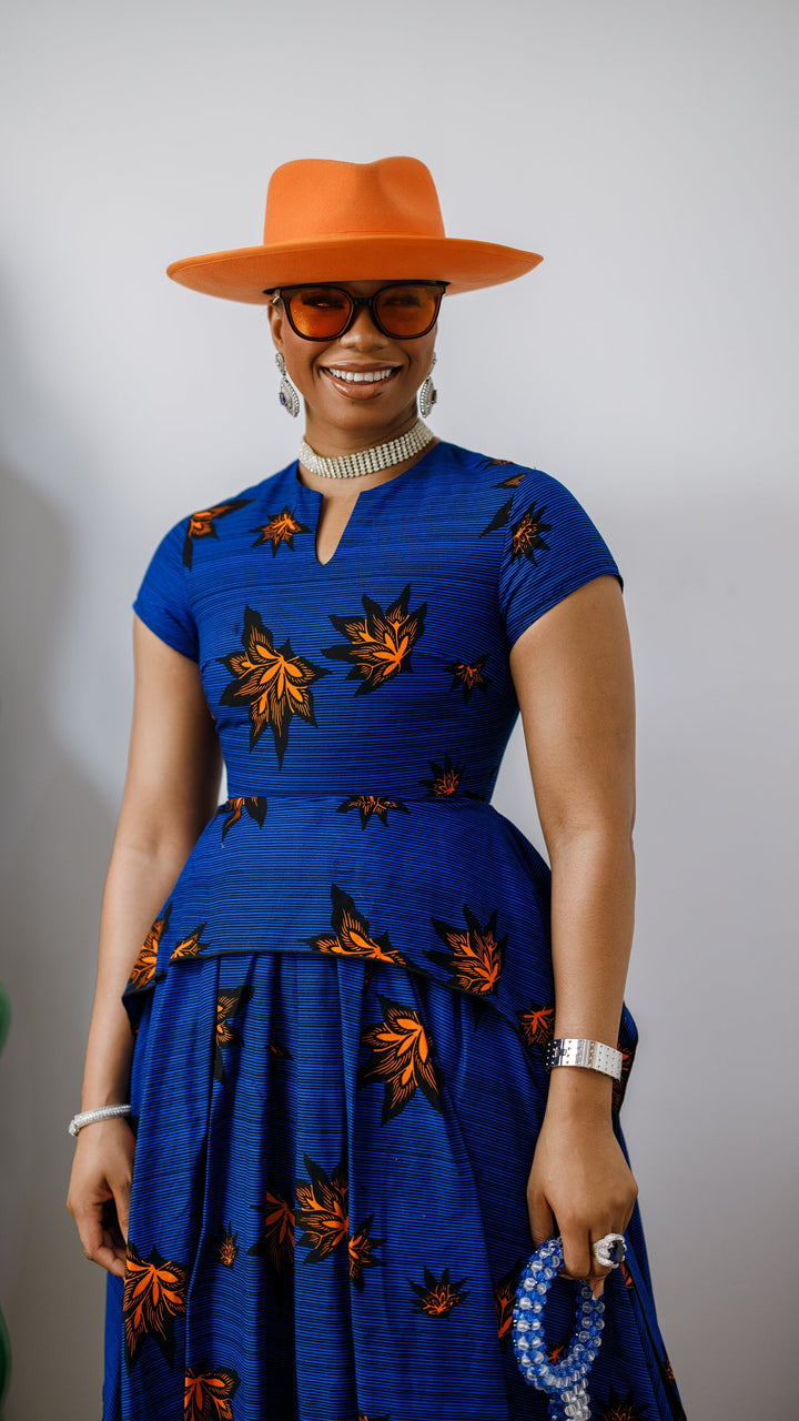 ADESEWA AFRICAN PRINT PEPLUM MIDI DRESS [