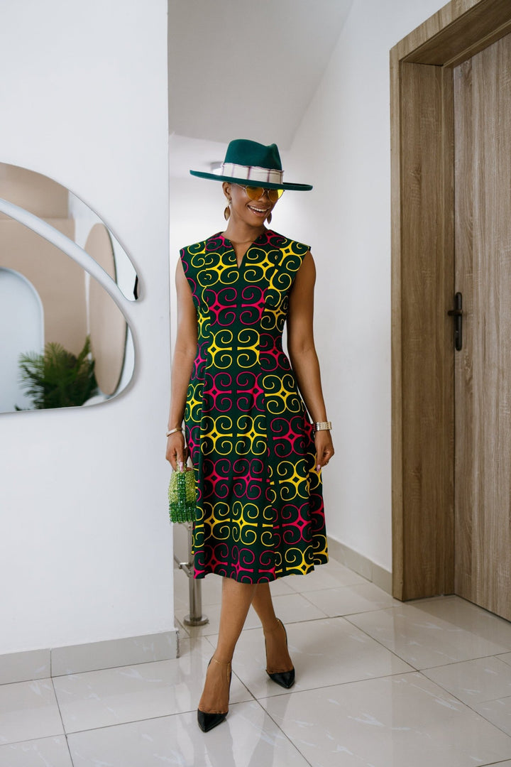 RAISA AFRICAN PRINT SLEEVELESS MIDI DRESS - Especially Yours