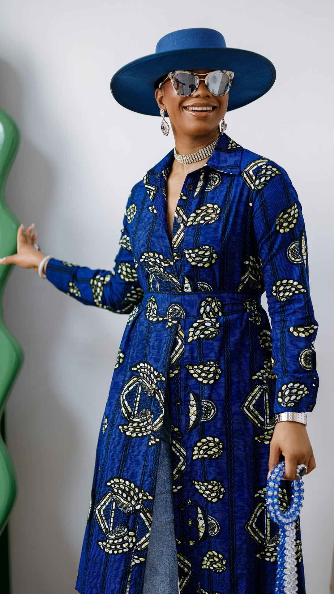 RHODA AFRICAN PRINT LONGLINE SHIRT [BLUE]