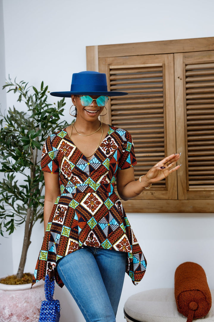 EBUN AFRICAN PRINT ASYMMETRIC PEPLUM TOP - Especially Yours