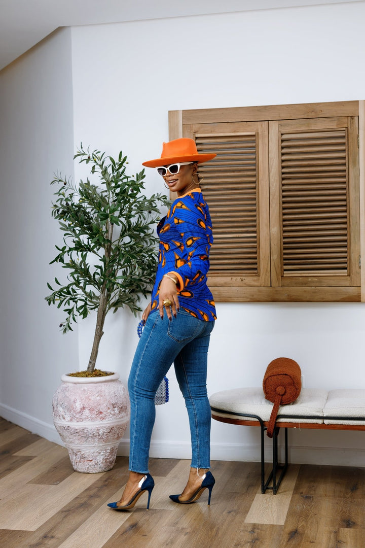 DAMINI AFRICAN PRINT POLO SHIRT [BLUE] - Especially Yours