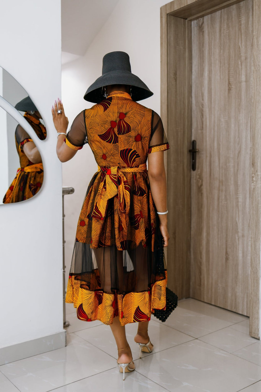 VALENTINA AFRICAN PRINT BUTTON MESH DRESS [ORANGE] - Especially Yours