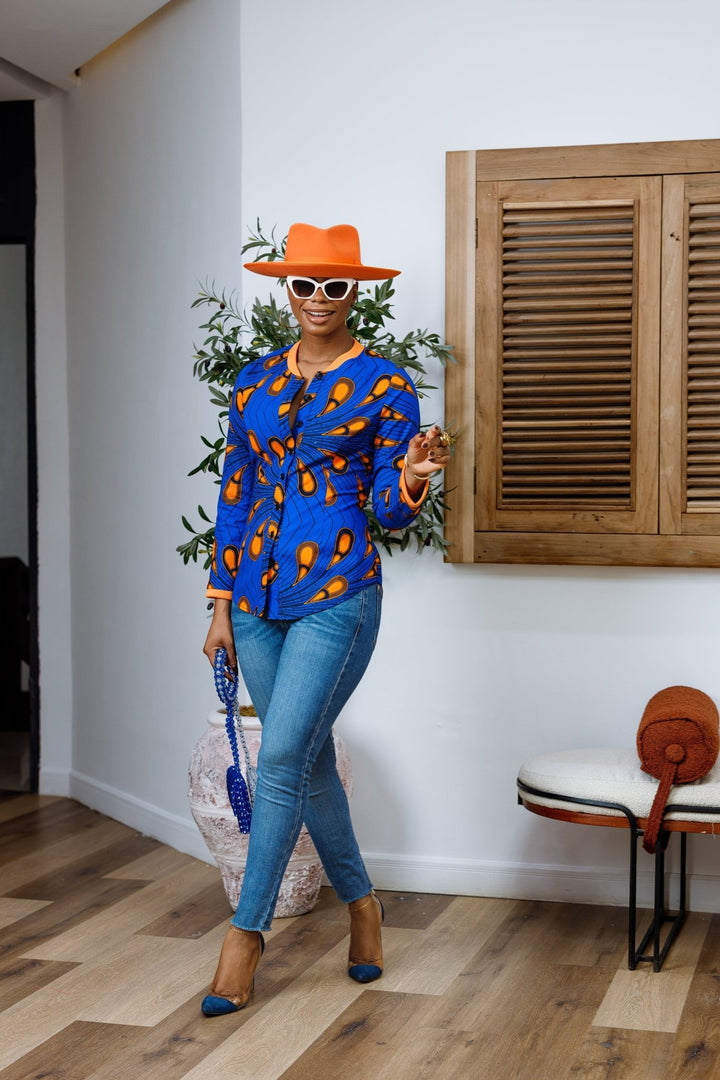 DAMINI AFRICAN PRINT POLO SHIRT [BLUE] - Especially Yours