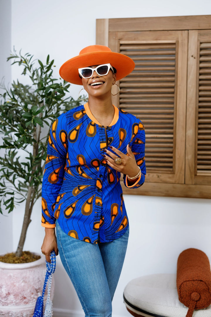 DAMINI AFRICAN PRINT POLO SHIRT [BLUE] - Especially Yours