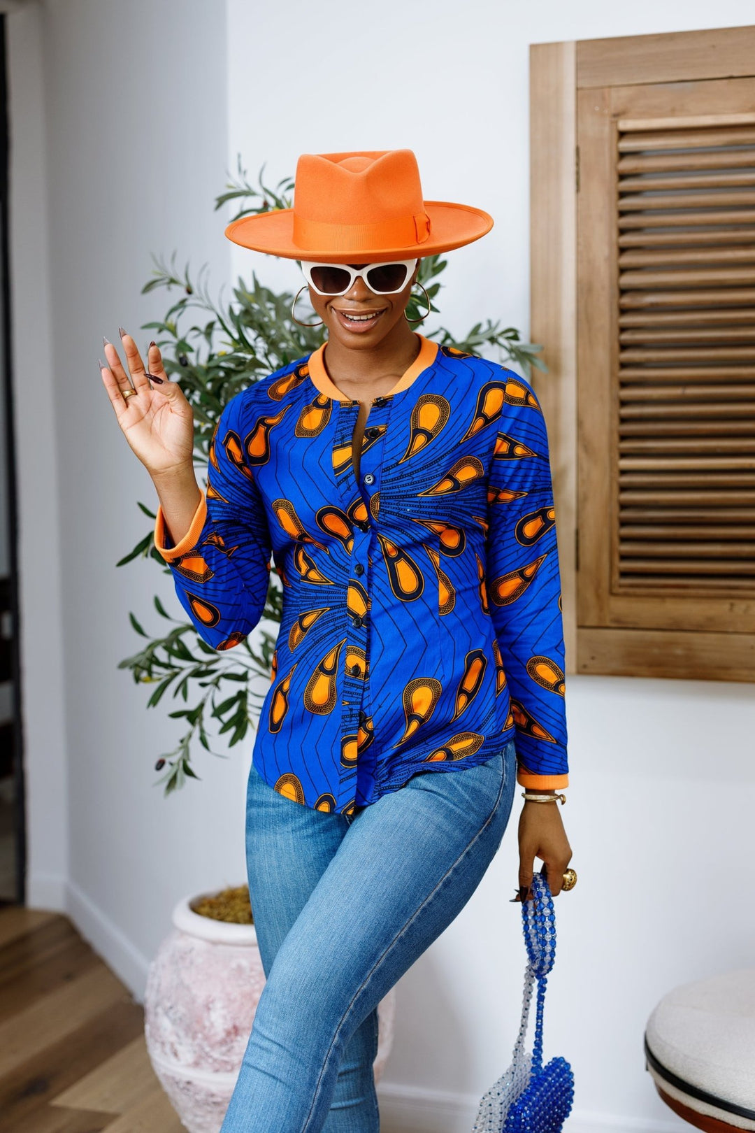 DAMINI AFRICAN PRINT POLO SHIRT [BLUE] - Especially Yours