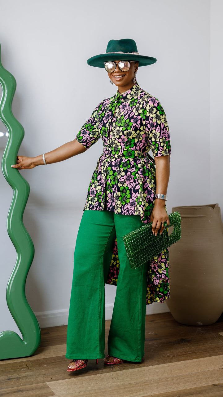 AFUA AFRICAN PRINT BUTTON-FRONT HIGH-LOW TOP