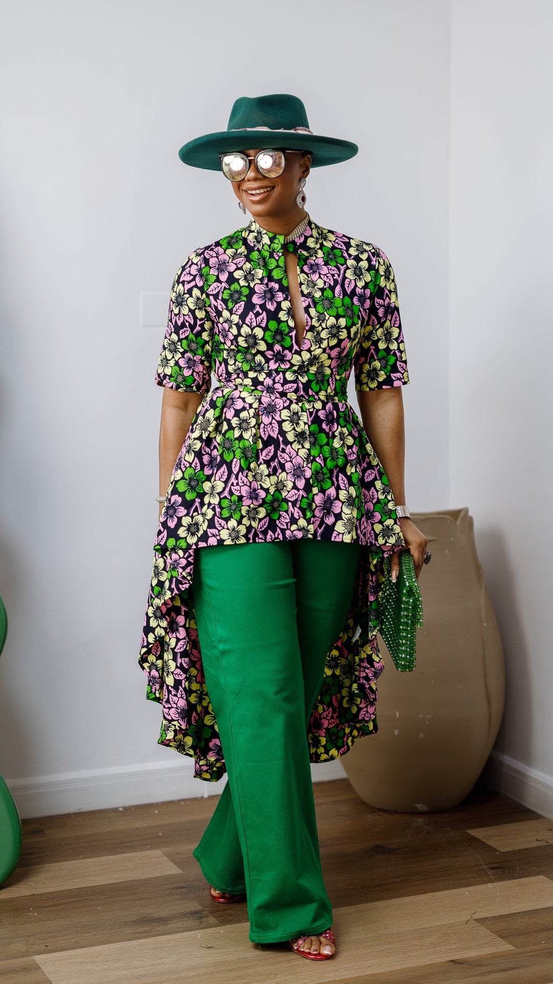AFUA AFRICAN PRINT BUTTON-FRONT HIGH-LOW TOP