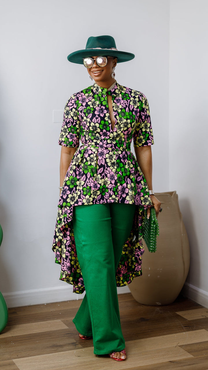 AFUA AFRICAN PRINT BUTTON-FRONT HIGH-LOW TOP