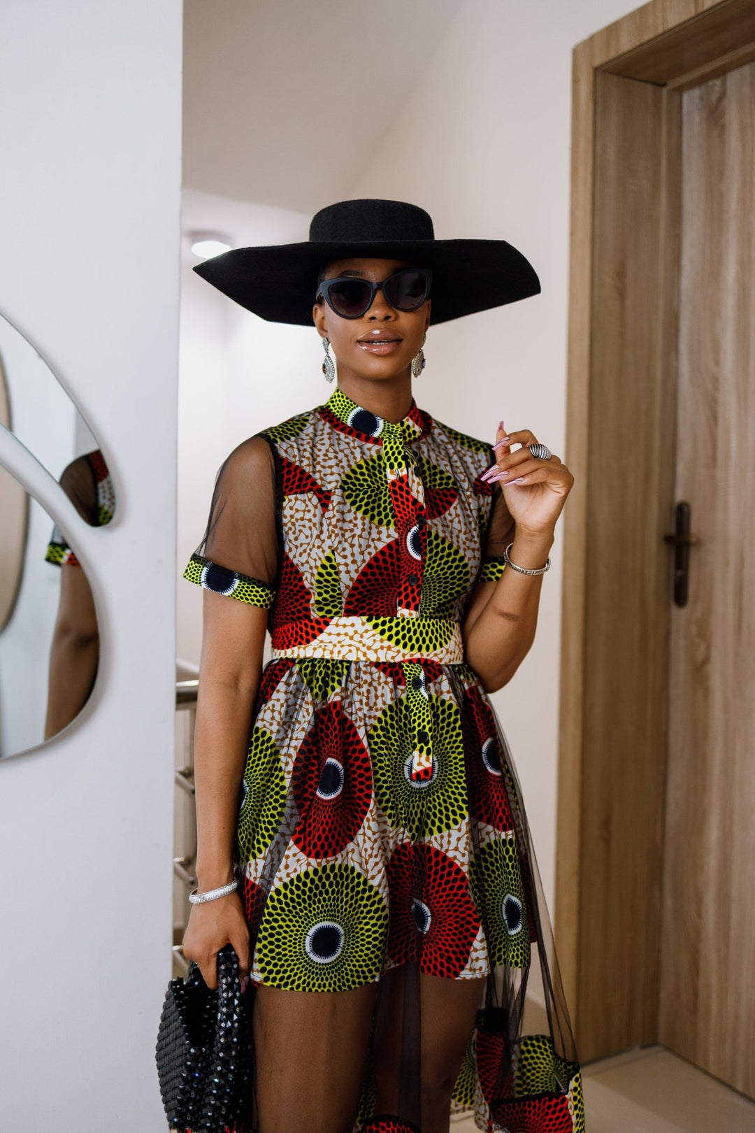 VALENTINA AFRICAN PRINT BUTTON MESH DRESS [MULTICOLOR] - Especially Yours