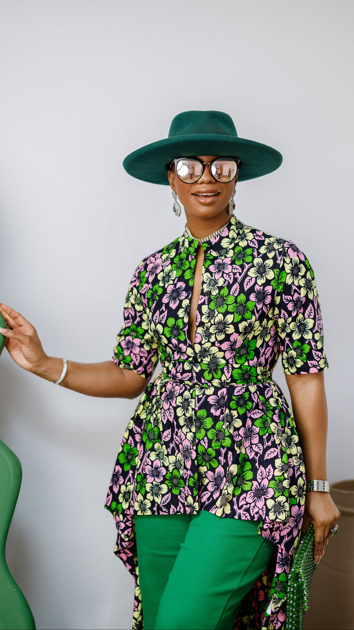 AFUA AFRICAN PRINT BUTTON-FRONT HIGH-LOW TOP
