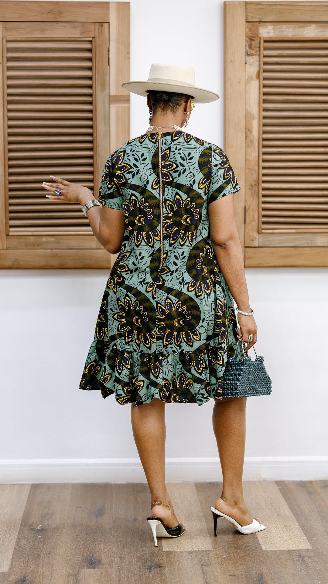 BIMI AFRICAN PRINT TIERED MIDI DRESS