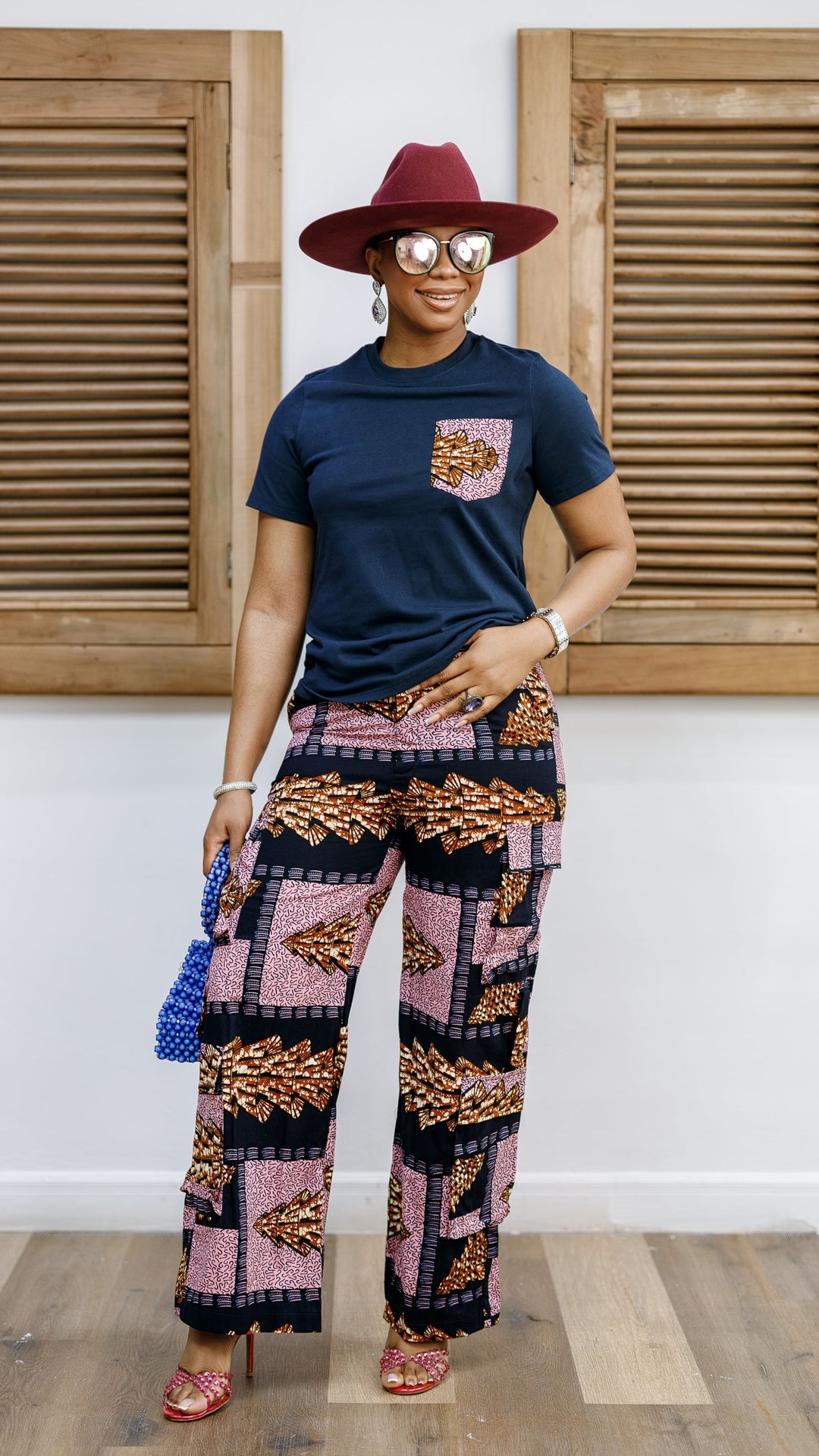 NKEM AFRICAN PRINT CARGO PANTS AND T-SHIRT SET