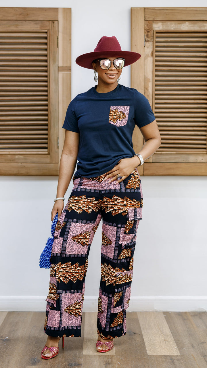 NKEM AFRICAN PRINT CARGO PANTS AND T-SHIRT SET