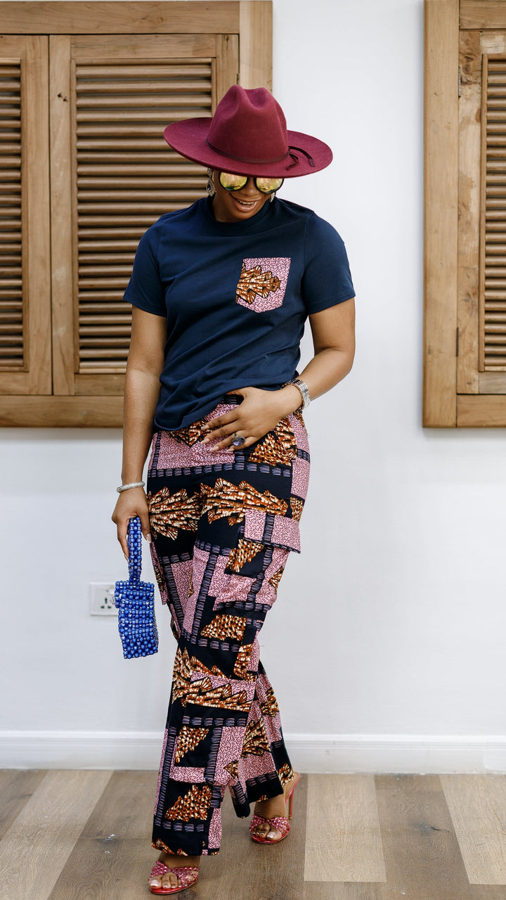 NKEM AFRICAN PRINT CARGO PANTS AND T-SHIRT SET