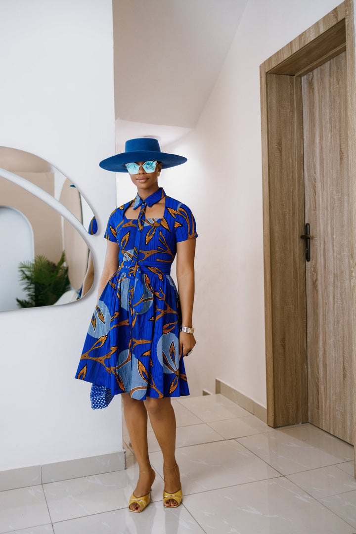 MIA AFRICAN PRINT OPEN FRONT SHIRT DRESS [BLUE] - Especially Yours