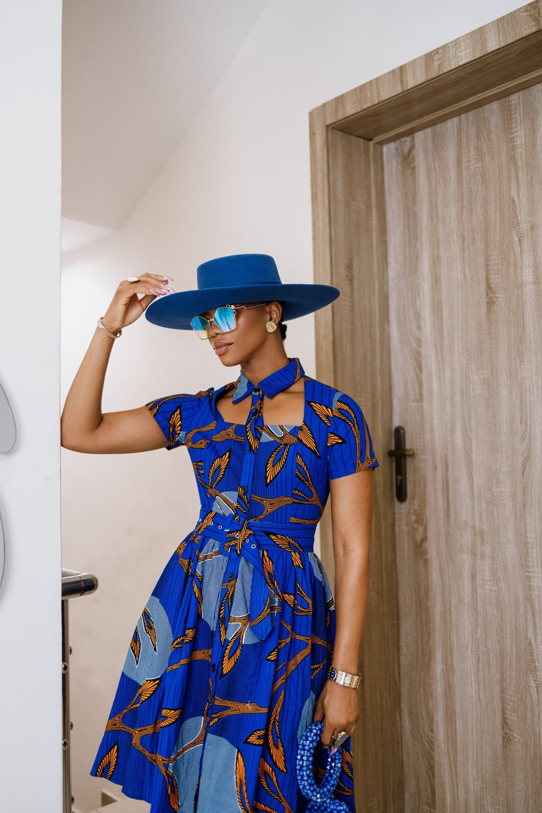 MIA AFRICAN PRINT OPEN FRONT SHIRT DRESS [BLUE] - Especially Yours