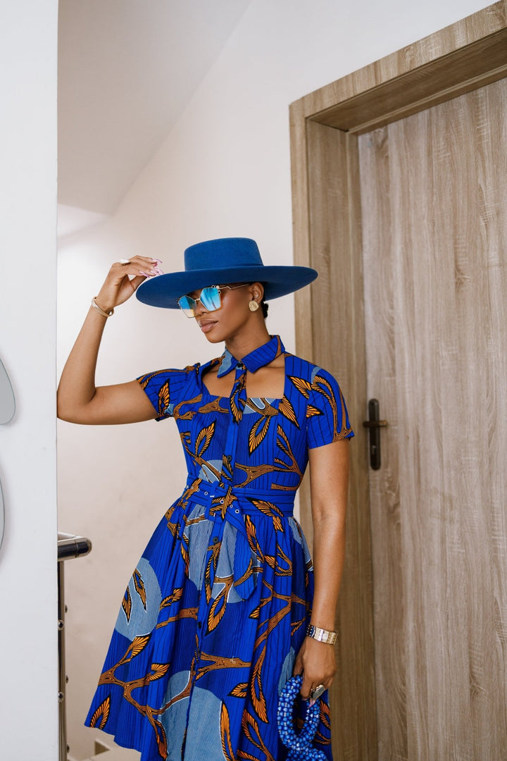 MIA AFRICAN PRINT OPEN FRONT SHIRT DRESS [BLUE] - Especially Yours