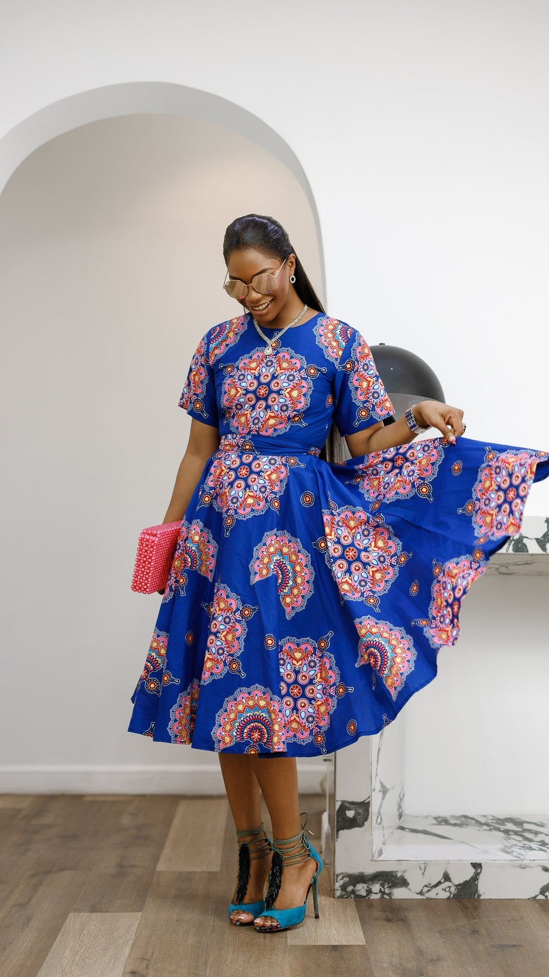 LOLADE AFRICAN PRINT FLORAL DRESS [BLUE]