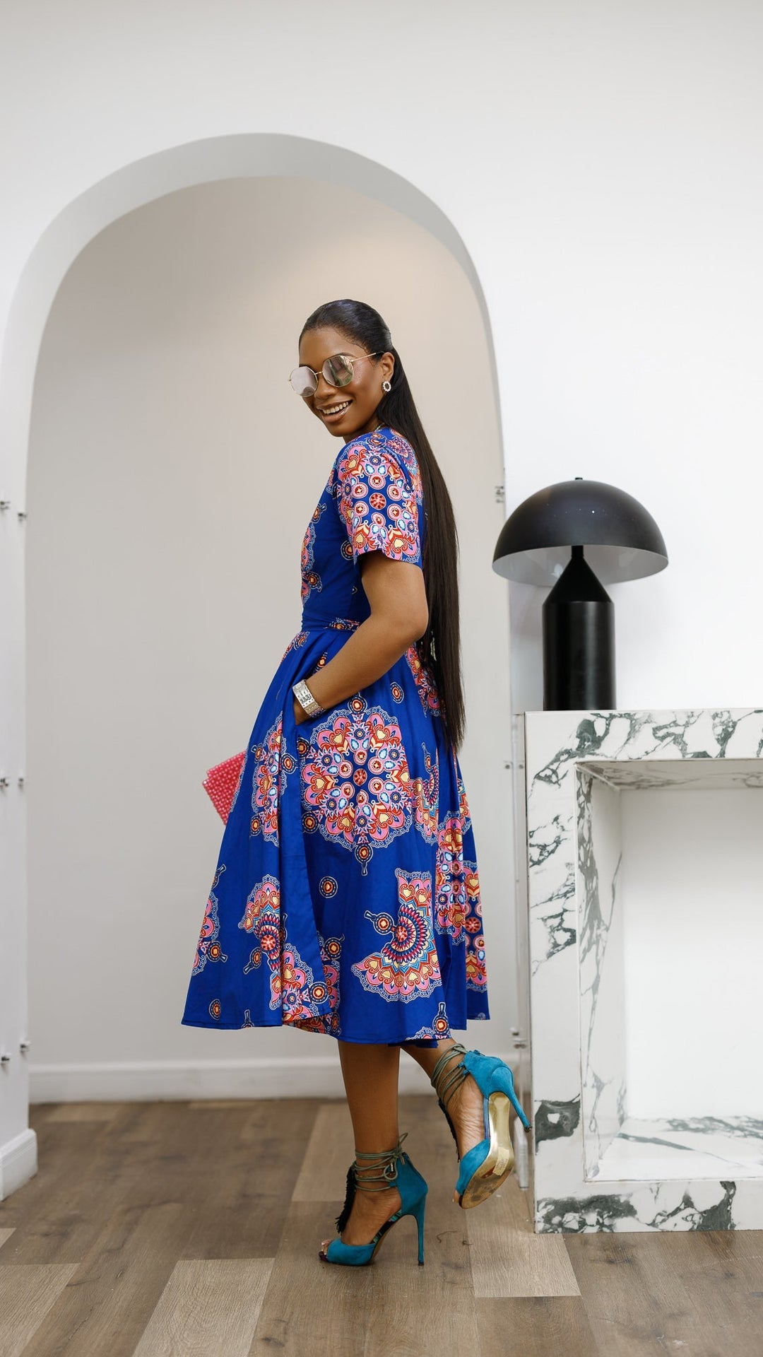 LOLADE AFRICAN PRINT FLORAL DRESS [BLUE]
