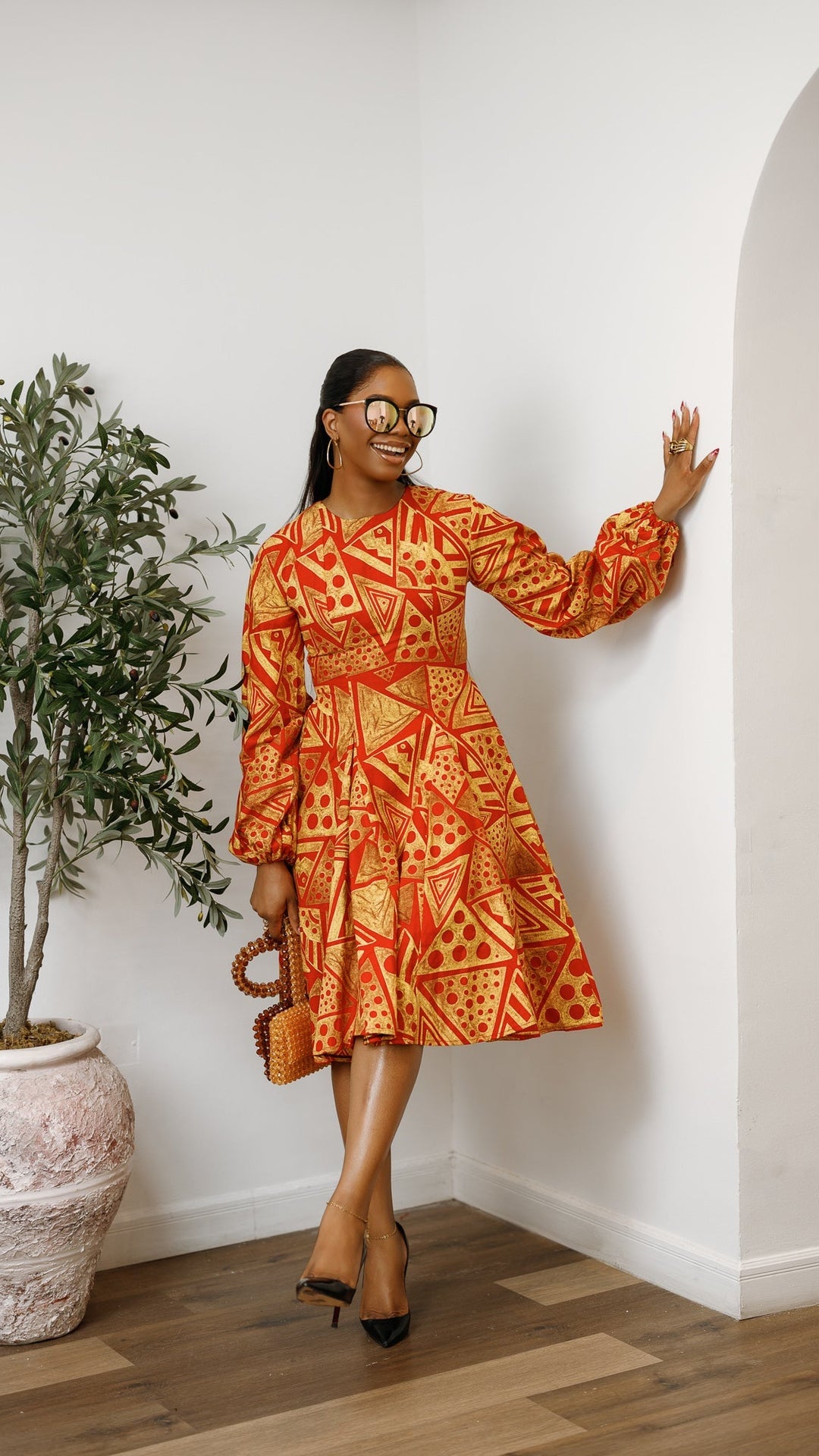 TITI AFRICAN PRINT PUFF SLEEVE DRESS