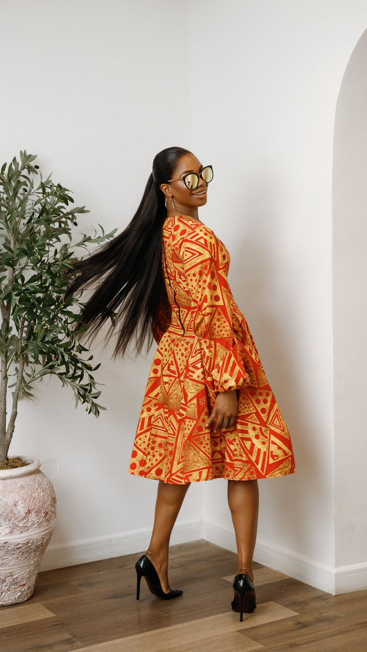 TITI AFRICAN PRINT PUFF SLEEVE DRESS