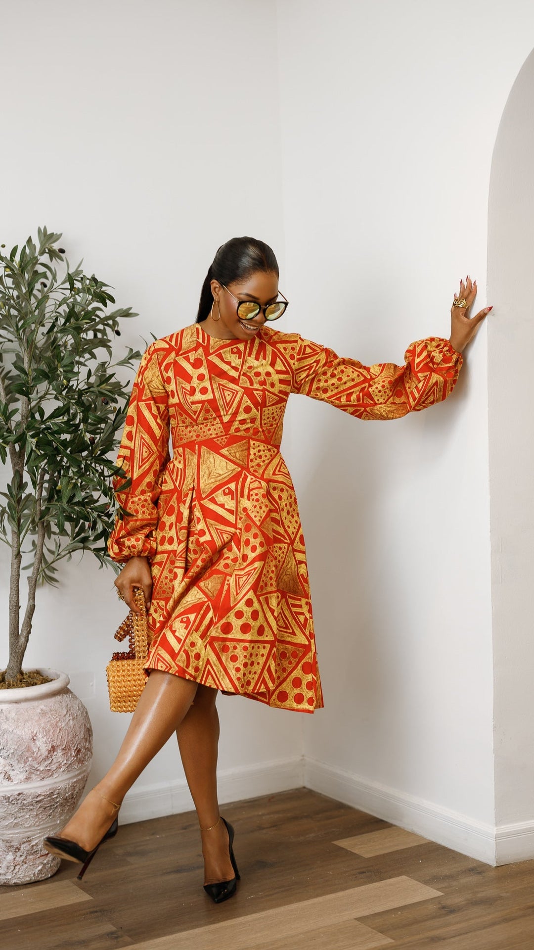 TITI AFRICAN PRINT PUFF SLEEVE DRESS
