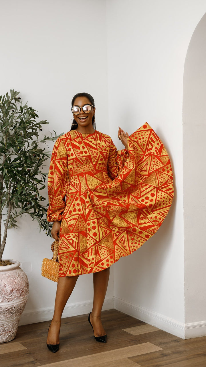 TITI AFRICAN PRINT PUFF SLEEVE DRESS