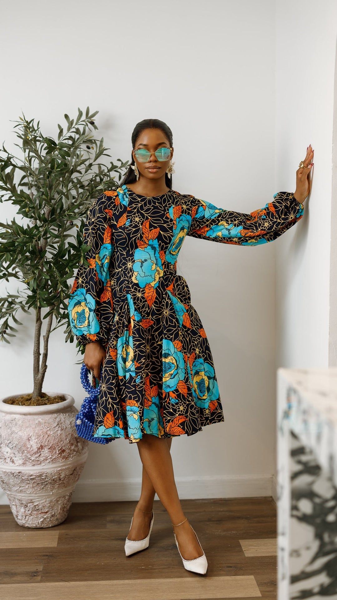 TITI AFRICAN PRINT PUFF SLEEVE DRESS [FLORAL]