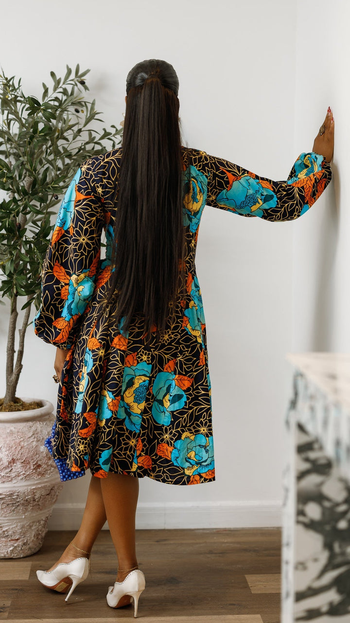 TITI AFRICAN PRINT PUFF SLEEVE DRESS [FLORAL]