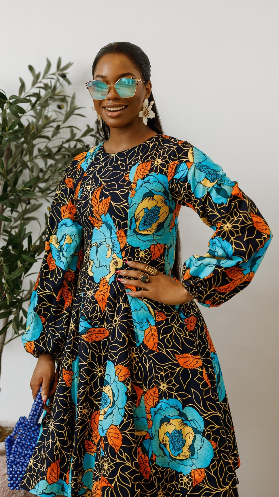 TITI AFRICAN PRINT PUFF SLEEVE DRESS [FLORAL]
