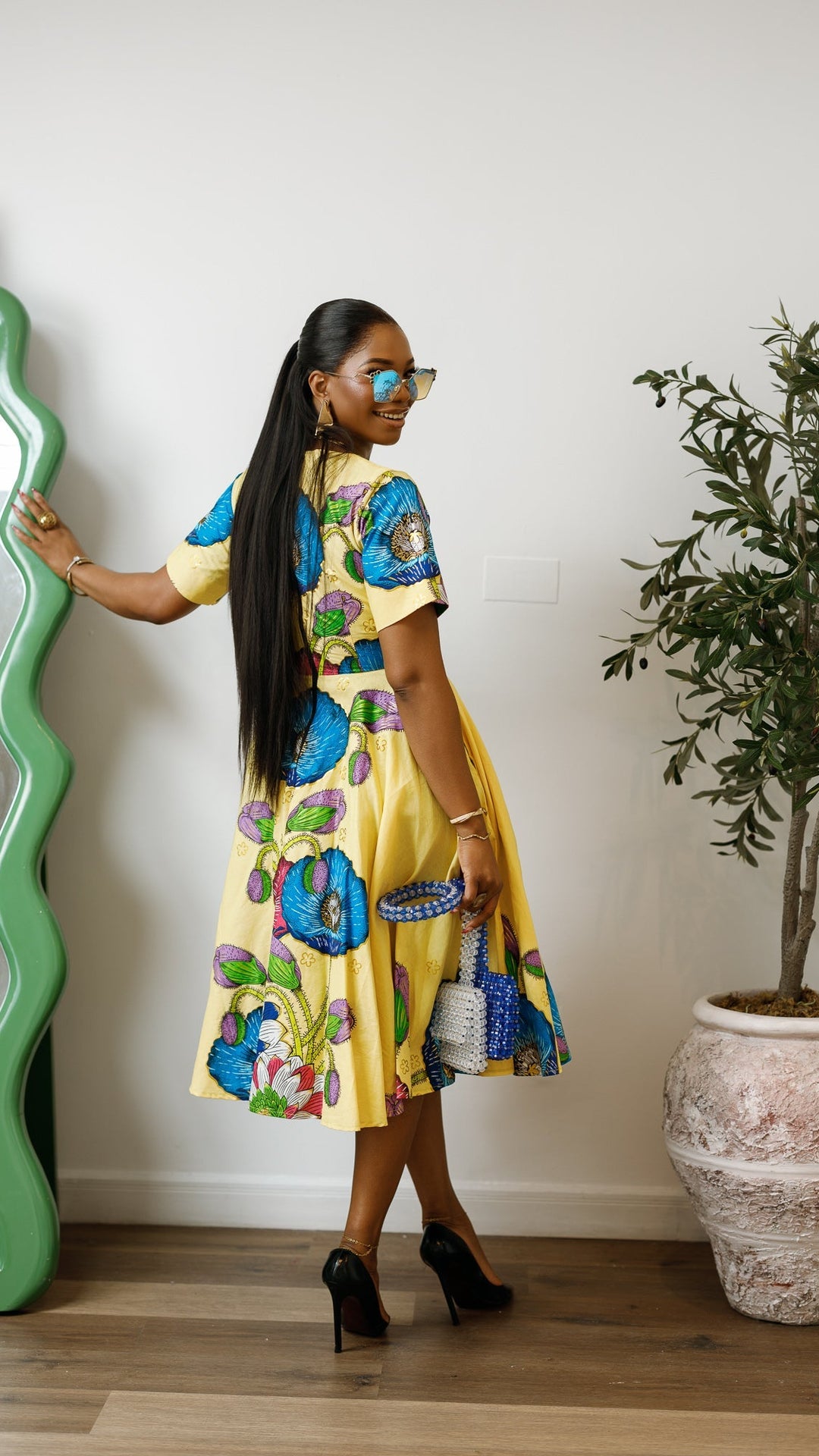 LOLADE AFRICAN PRINT FLORAL DRESS [YELLOW]