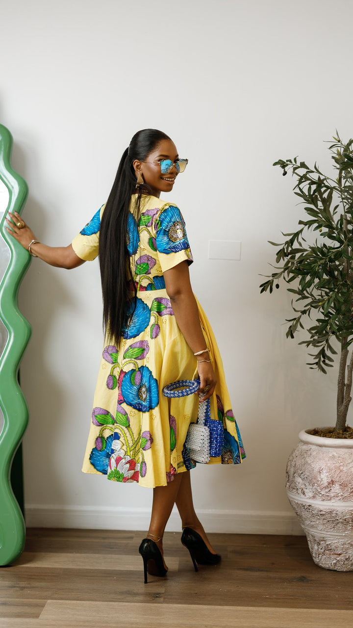 LOLADE AFRICAN PRINT FLORAL DRESS [YELLOW]