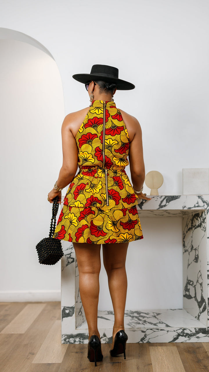 GBEMI AFRICAN PRINT TWO PIECE SKIRT SET [ORANGE]