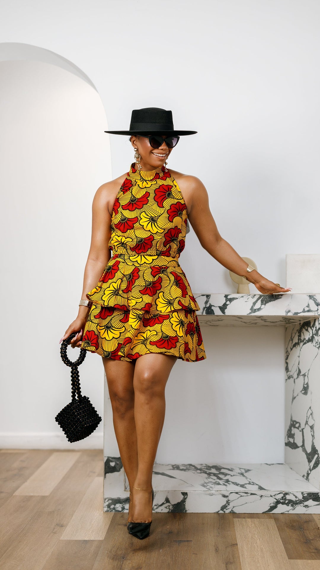 GBEMI AFRICAN PRINT TWO PIECE SKIRT SET [ORANGE]