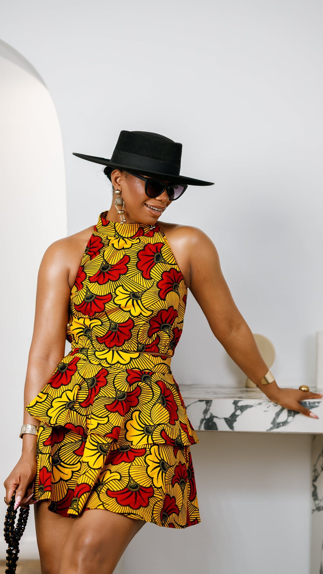 GBEMI AFRICAN PRINT TWO PIECE SKIRT SET [ORANGE]