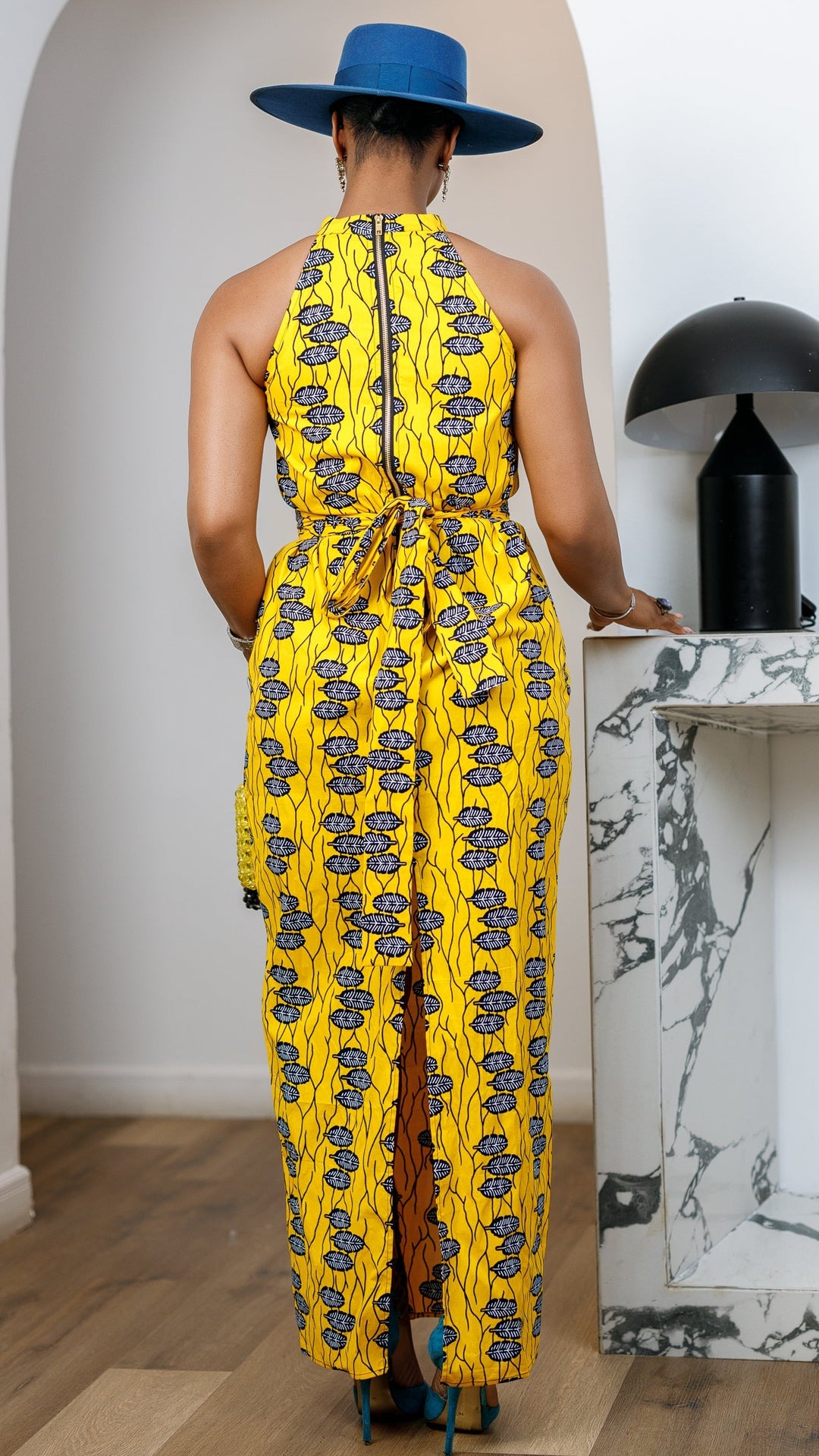RONKE AFRICAN PRINT SLEEVELESS  MAXI DRESS [YELLOW]