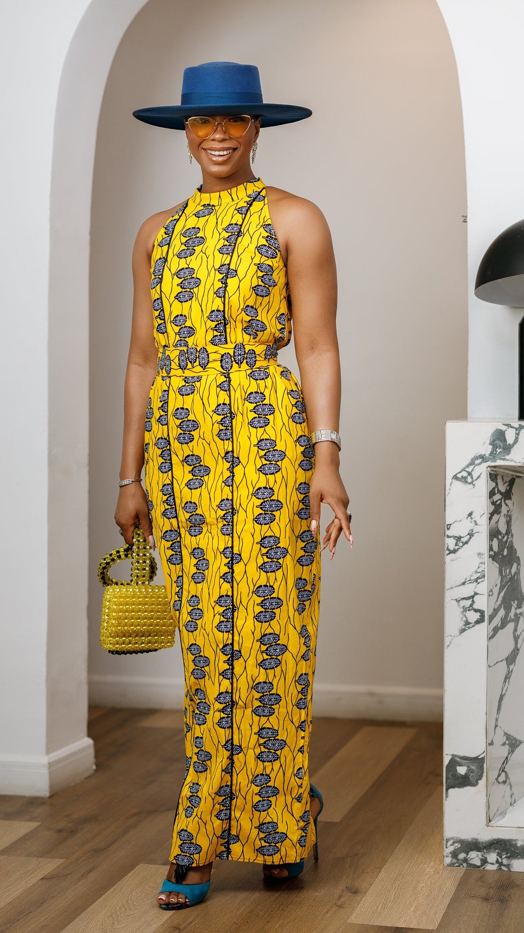 RONKE AFRICAN PRINT SLEEVELESS  MAXI DRESS [YELLOW]