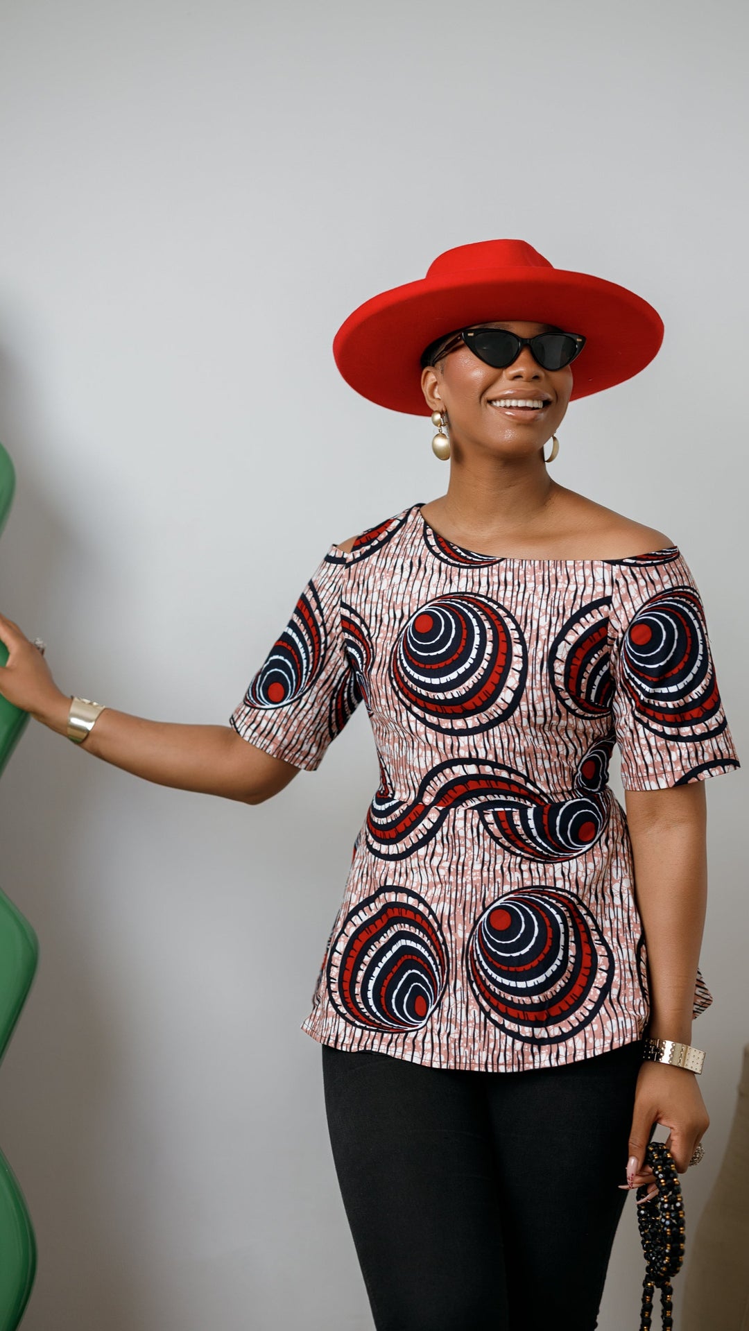 IMARA AFRICAN PRINT ASYMMETRIC PEPLUM TOP [MULTICOLOR]