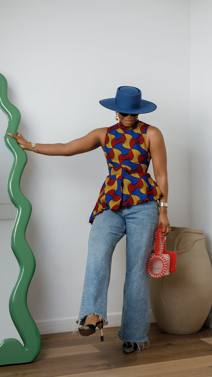 MEENA AFRICAN PRINT ASYMMETRIC TOP [MULTICOLOR]