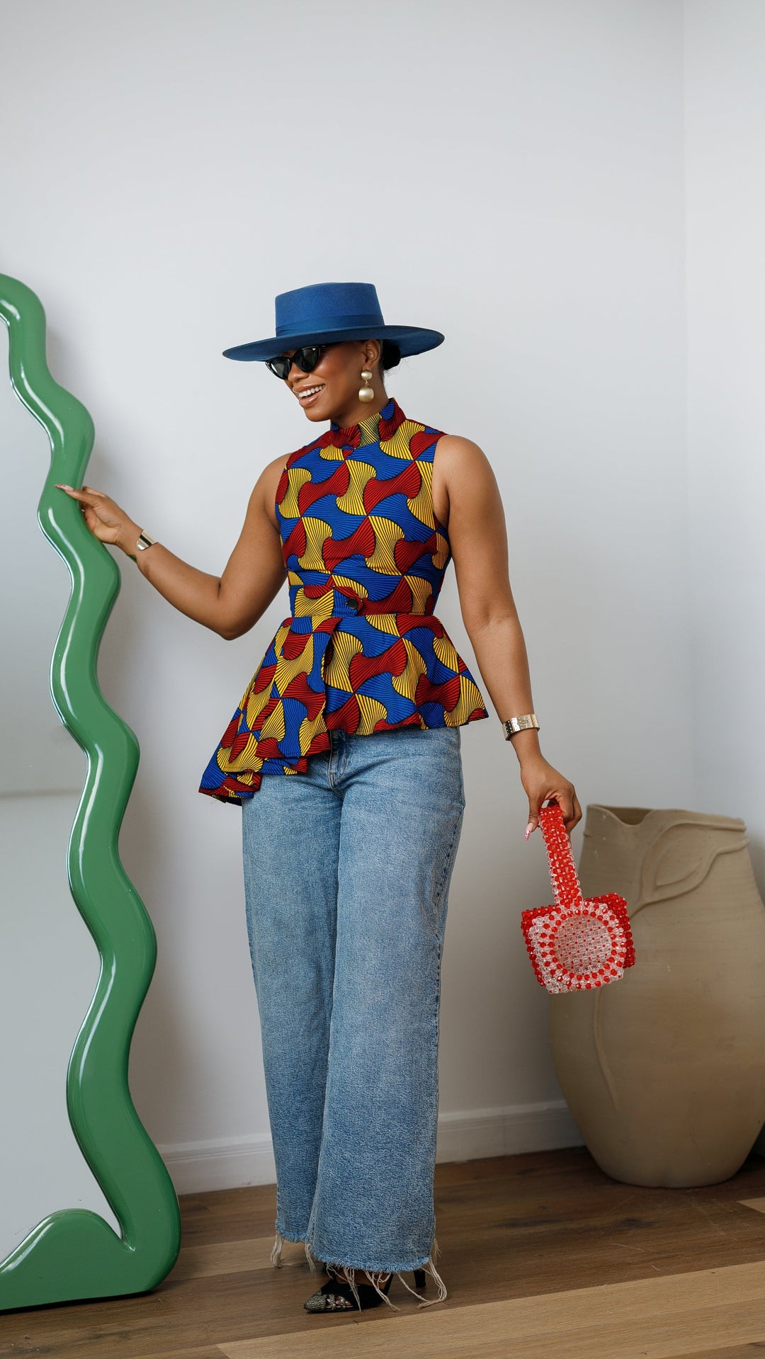 MEENA AFRICAN PRINT ASYMMETRIC TOP [MULTICOLOR]