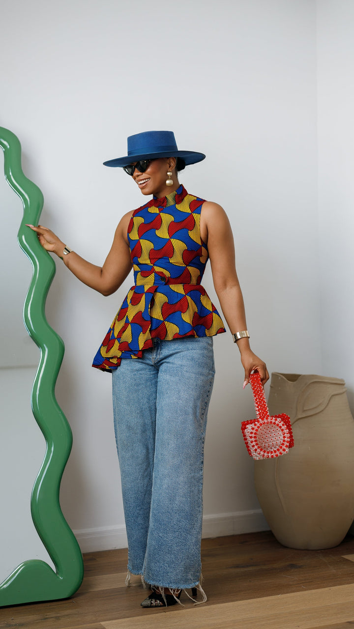 MEENA AFRICAN PRINT ASYMMETRIC TOP [MULTICOLOR]