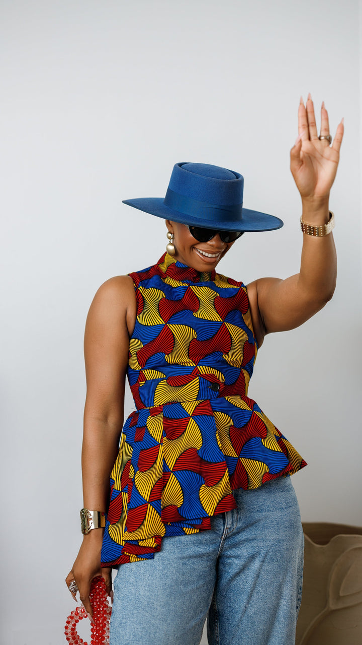 MEENA AFRICAN PRINT ASYMMETRIC TOP [MULTICOLOR]