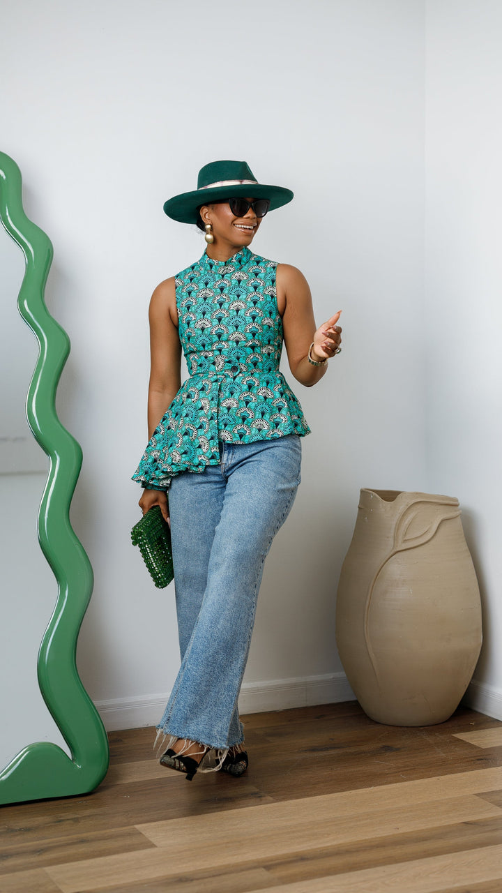 MEENA AFRICAN PRINT ASYMMETRIC TOP
