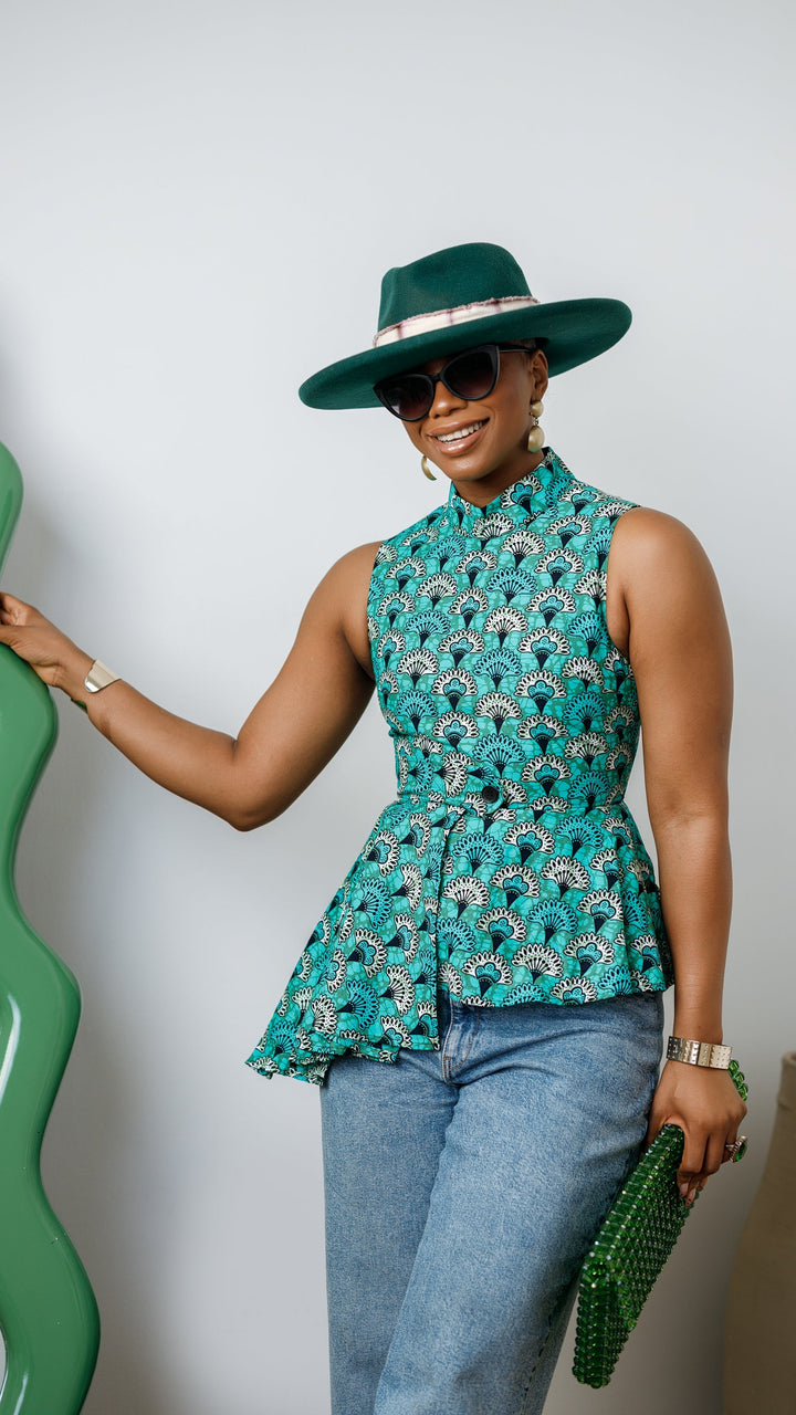 MEENA AFRICAN PRINT ASYMMETRIC TOP